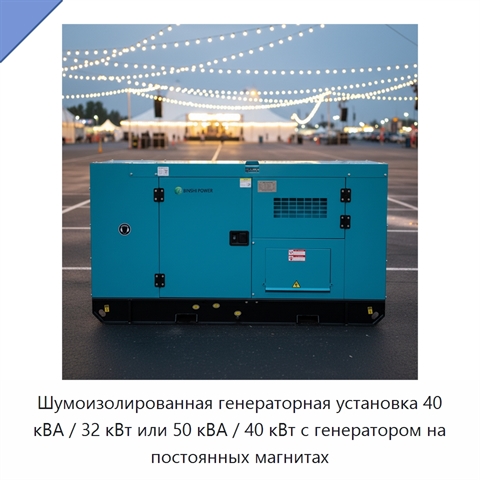 Шумоизолированная генераторная установка 40 кВА / 32 кВт или 50 кВА / 40 кВт с генератором на постоянных магнитах