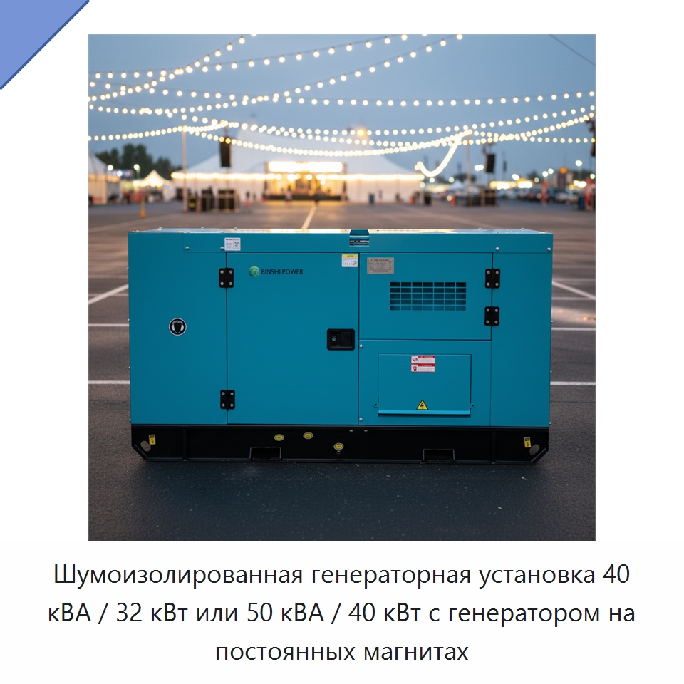 Шумоизолированная генераторная установка 40 кВА / 32 кВт или 50 кВА / 40 кВт с генератором на постоянных магнитах — Дизельные генераторы