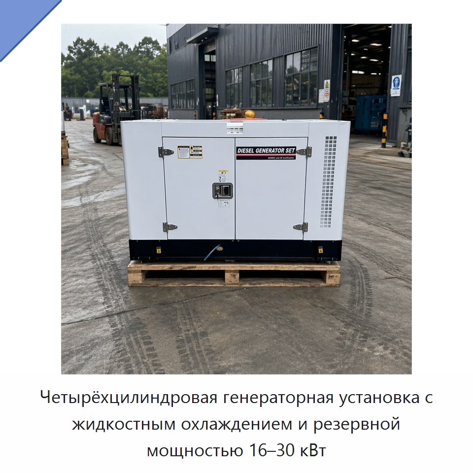 Четырёхцилиндровая генераторная установка с жидкостным охлаждением и резервной мощностью 16–30 кВт — Дизельные генераторы