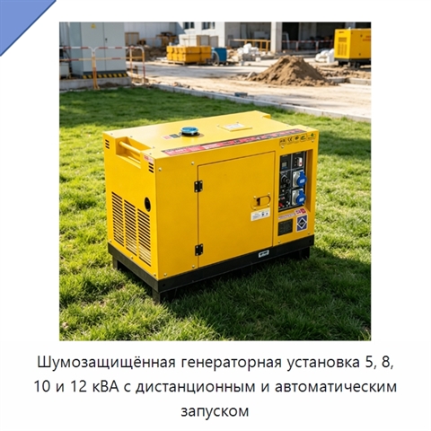 Шумозащищённая генераторная установка 5, 8, 10 и 12 кВА с дистанционным и автоматическим запуском