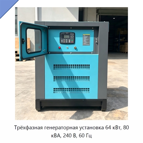 Трёхфазная генераторная установка 64 кВт, 80 кВА, 240 В, 60 Гц