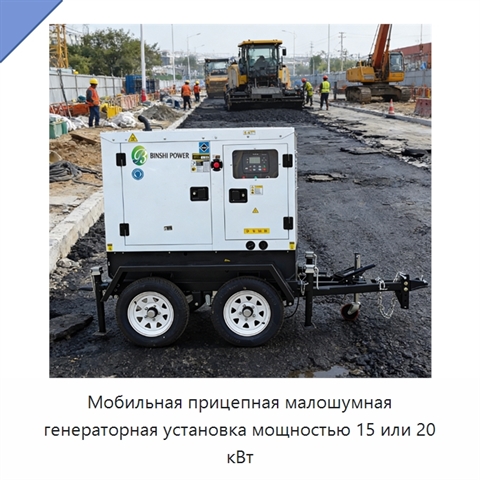 Мобильная прицепная малошумная генераторная установка мощностью 15 или 20 кВт