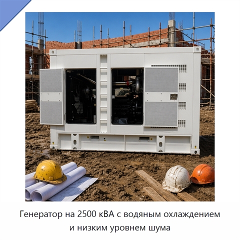 Генератор на 2500 кВА с водяным охлаждением и низким уровнем шума