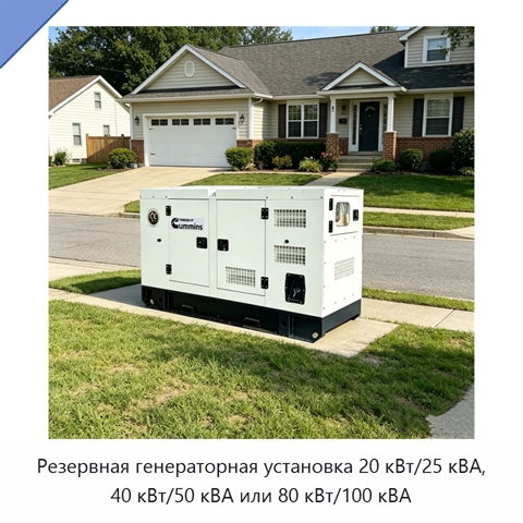 Резервная генераторная установка 20 кВт/25 кВА, 40 кВт/50 кВА или 80 кВт/100 кВА