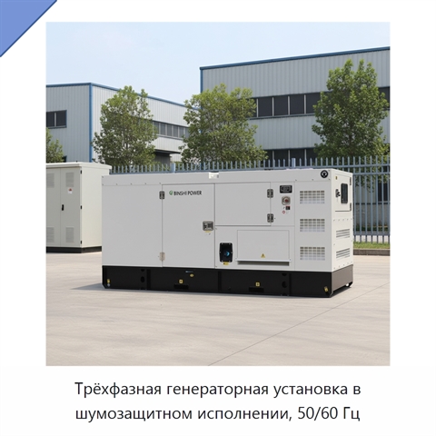 Трёхфазная генераторная установка в шумозащитном исполнении, 50/60 Гц