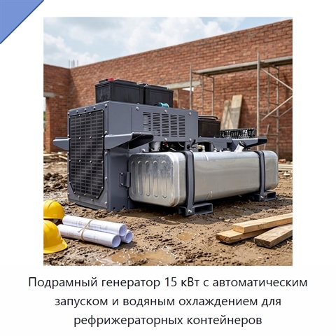 Подрамный генератор 15 кВт с автоматическим запуском и водяным охлаждением для рефрижераторных контейнеров