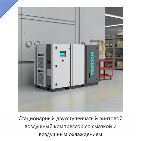 Стационарный двухступенчатый винтовой воздушный компрессор со смазкой и воздушным охлаждением