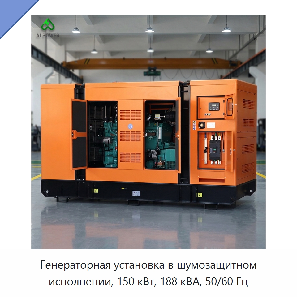 Генераторная установка в шумозащитном исполнении, 150 кВт, 188 кВА, 50/60 Гц — Дизельные генераторы
