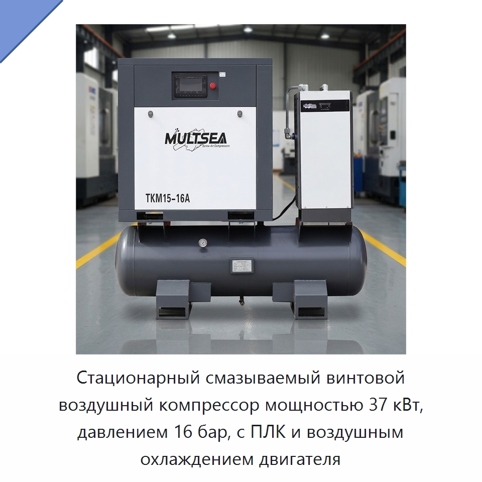 Стационарный смазываемый винтовой воздушный компрессор мощностью 37 кВт, давлением 16 бар, с ПЛК и воздушным охлаждением двигателя — Промышленные компрессоры