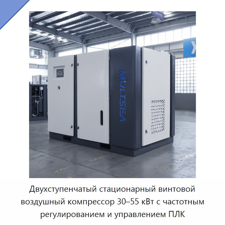 Двухступенчатый стационарный винтовой воздушный компрессор 30–55 кВт с частотным регулированием и управлением ПЛК — Промышленные компрессоры