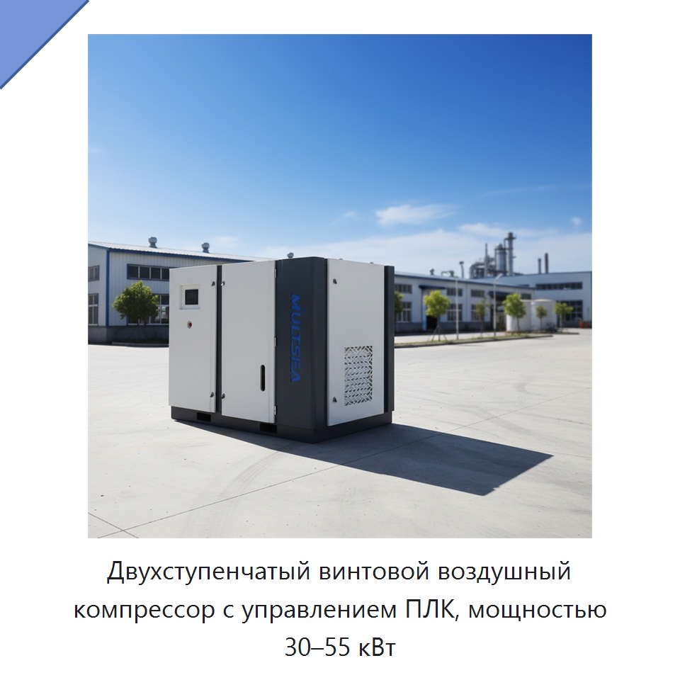 Двухступенчатый винтовой воздушный компрессор с управлением ПЛК, мощностью 30–55 кВт — Промышленные компрессоры