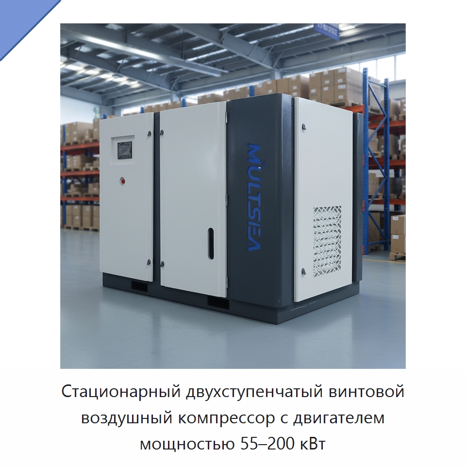 Стационарный двухступенчатый винтовой воздушный компрессор с двигателем мощностью 55–200 кВт — Промышленные компрессоры