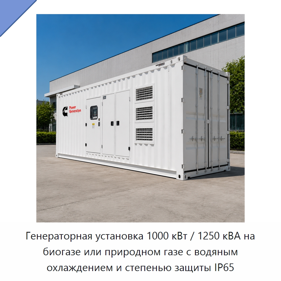 Генераторная установка 1000 кВт / 1250 кВА на биогазе или природном газе с водяным охлаждением и степенью защиты IP65 — Газотурбинные генераторы