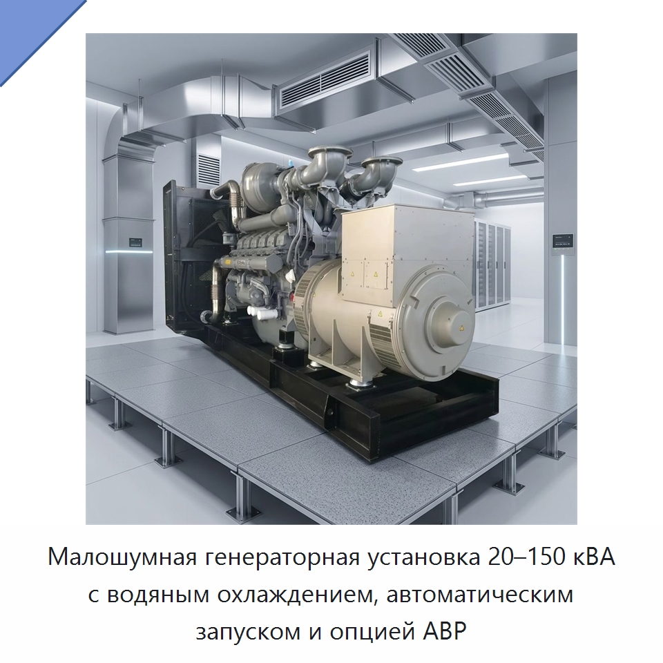 Малошумная генераторная установка 20–150 кВА с водяным охлаждением, автоматическим запуском и опцией АВР — Дизельные генераторы