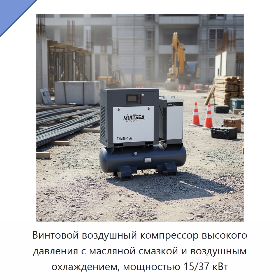 Винтовой воздушный компрессор высокого давления с масляной смазкой и воздушным охлаждением, мощностью 15/37 кВт — Промышленные компрессоры