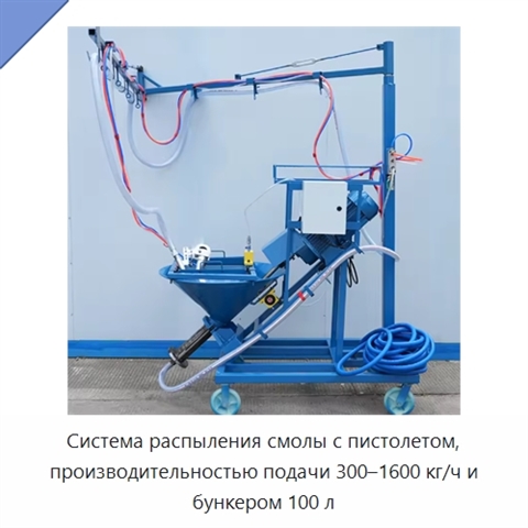 Система распыления смолы с пистолетом, производительностью подачи 300–1600 кг/ч и бункером 100 л