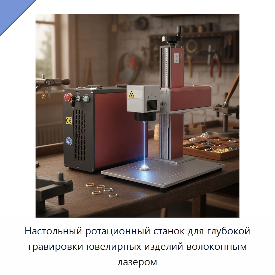 Настольный ротационный станок для глубокой гравировки ювелирных изделий волоконным лазером — Лазерные гравировальные станки