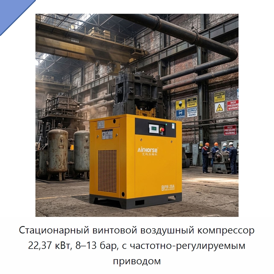 Стационарный винтовой воздушный компрессор 22,37 кВт, 8–13 бар, с частотно-регулируемым приводом — Промышленные компрессоры