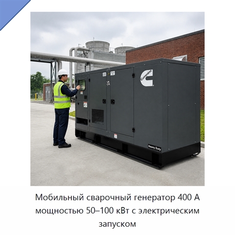 Мобильный сварочный генератор 400 А мощностью 50–100 кВт с электрическим запуском