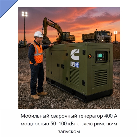 Мобильный сварочный генератор 400 А мощностью 50–100 кВт с электрическим запуском
