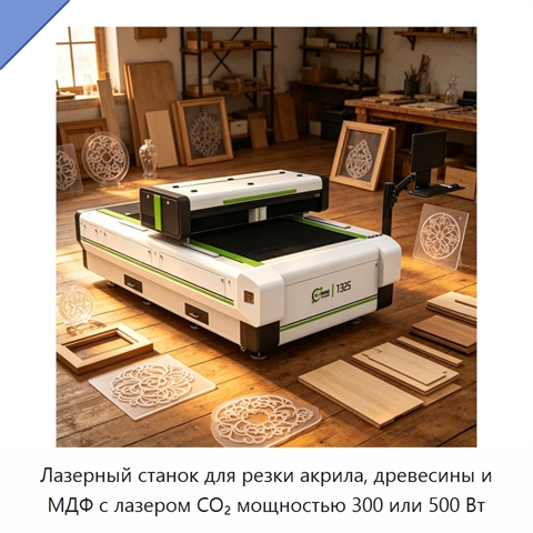 Лазерный станок для резки акрила, древесины и МДФ с лазером CO₂ мощностью 300 или 500 Вт