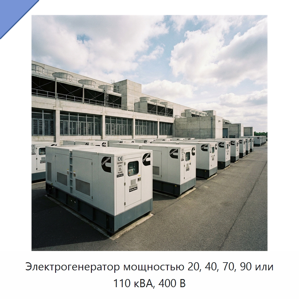 Электрогенератор мощностью 20, 40, 70, 90 или 110 кВА, 400 В — Генерация электроэнергии