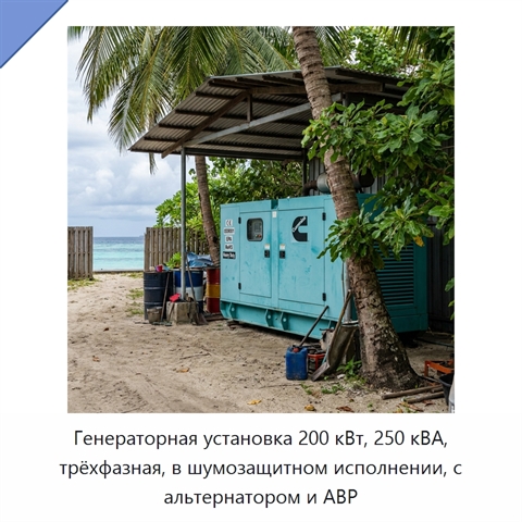 Генераторная установка 200 кВт, 250 кВА, трёхфазная, в шумозащитном исполнении, с альтернатором и АВР
