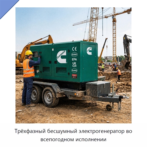Трёхфазный бесшумный электрогенератор во всепогодном исполнении