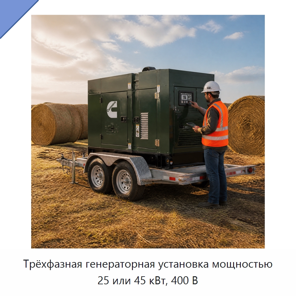 Трёхфазная генераторная установка мощностью 25 или 45 кВт, 400 В — Генерация электроэнергии