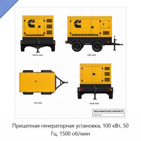 Прицепная генераторная установка, 100 кВт, 50 Гц, 1500 об/мин