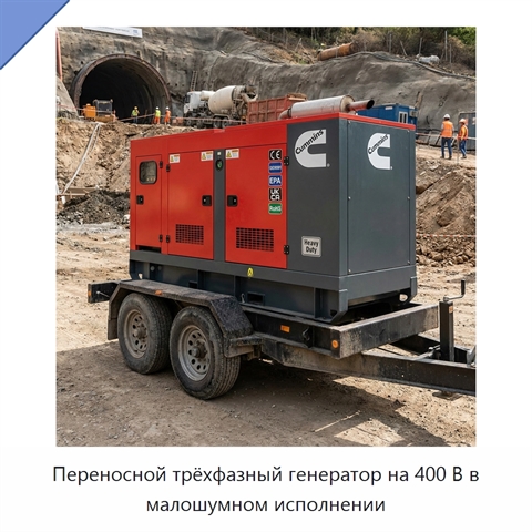 Переносной трёхфазный генератор на 400 В в малошумном исполнении