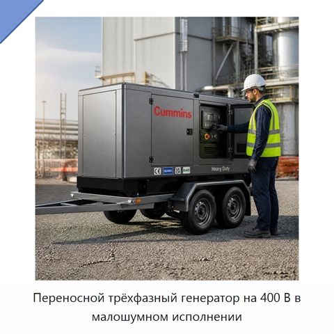 Переносной трёхфазный генератор на 400 В в малошумном исполнении