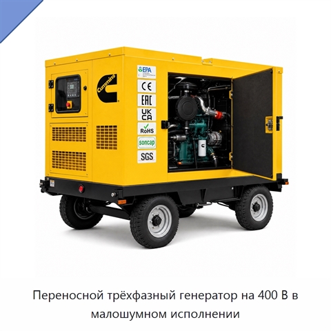 Переносной трёхфазный генератор на 400 В в малошумном исполнении