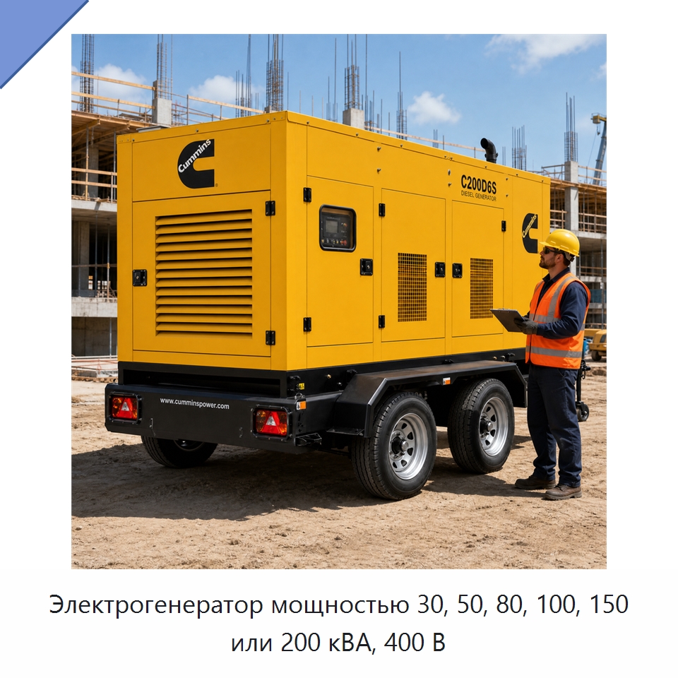 Электрогенератор мощностью 30, 50, 80, 100, 150 или 200 кВА, 400 В — Генерация электроэнергии