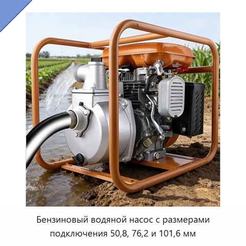Бензиновый водяной насос с размерами подключения 50,8, 76,2 и 101,6 мм