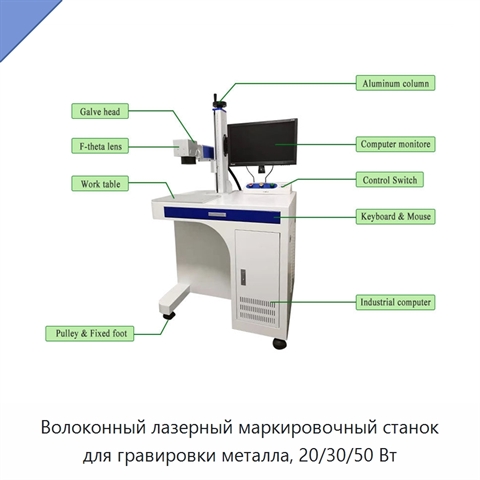 Волоконный лазерный маркировочный станок для гравировки металла, 20/30/50 Вт