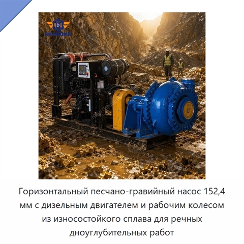 Горизонтальный песчано-гравийный насос 152,4 мм с дизельным двигателем и рабочим колесом из износостойкого сплава для речных дноуглубительных работ