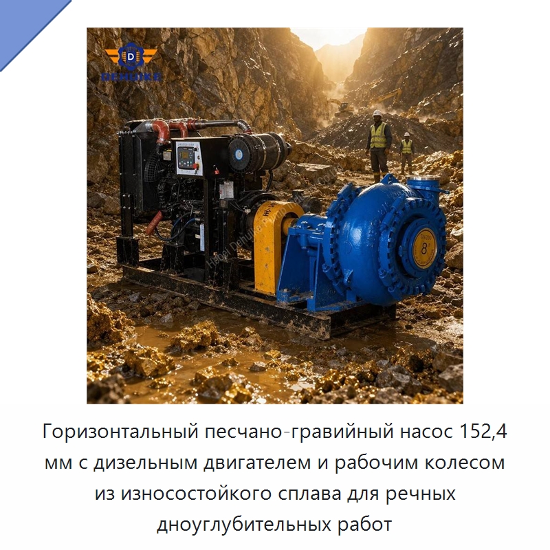 Горизонтальный песчано-гравийный насос 152,4 мм с дизельным двигателем и рабочим колесом из износостойкого сплава для речных дноуглубительных работ — Насосы