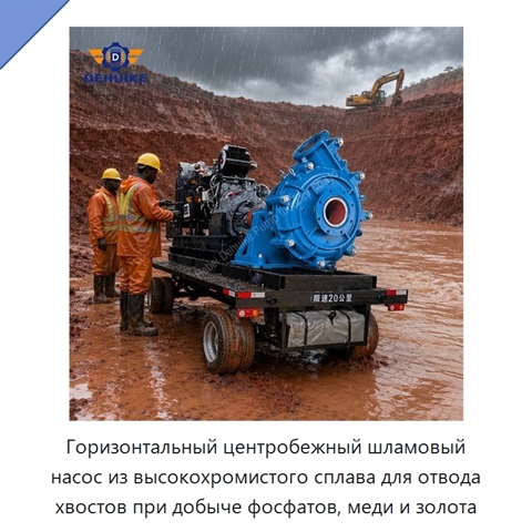 Горизонтальный центробежный шламовый насос из высокохромистого сплава для отвода хвостов при добыче фосфатов, меди и золота