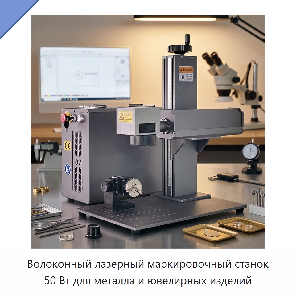 Волоконный лазерный маркировочный станок 50 Вт для металла и ювелирных изделий — Лазерные маркировочные станки