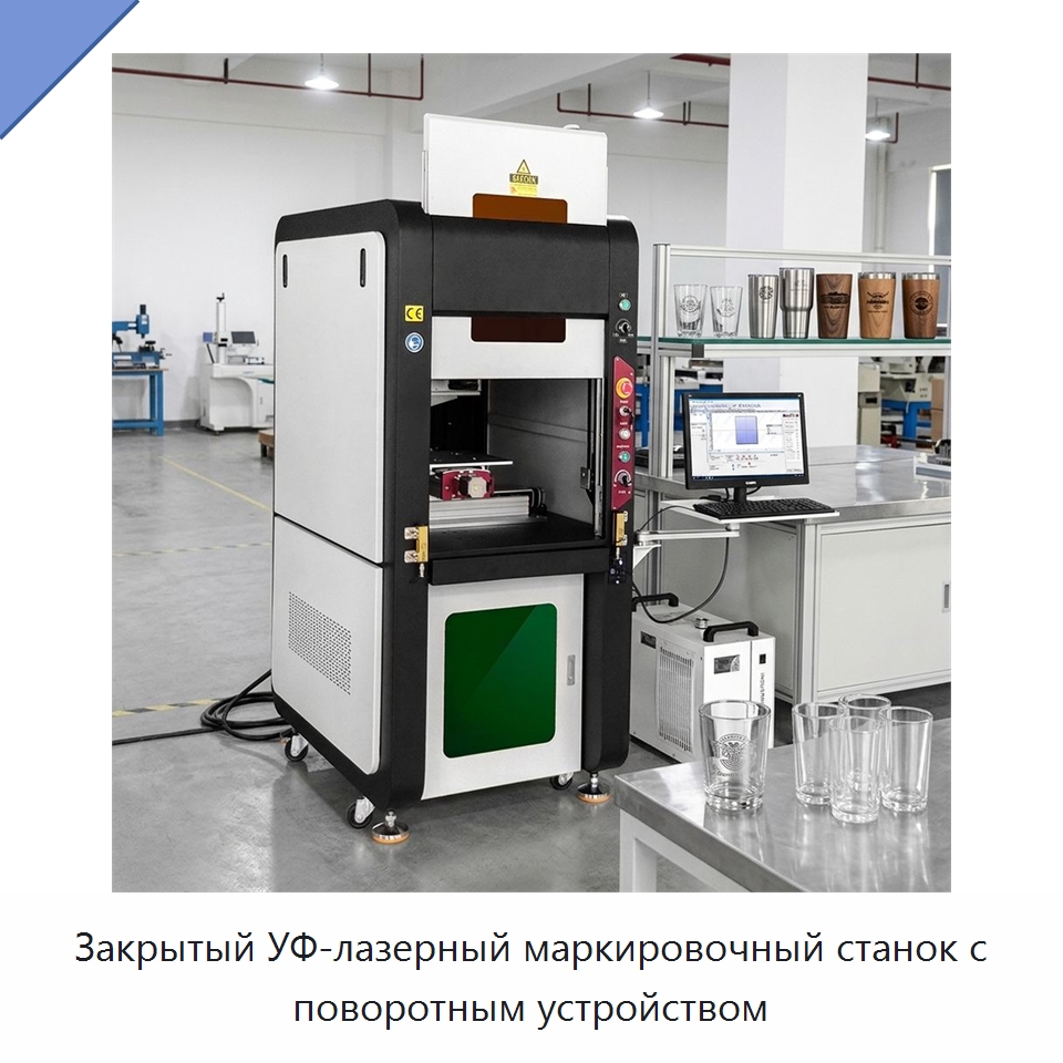 Закрытый УФ-лазерный маркировочный станок с поворотным устройством — Лазерные маркировочные станки