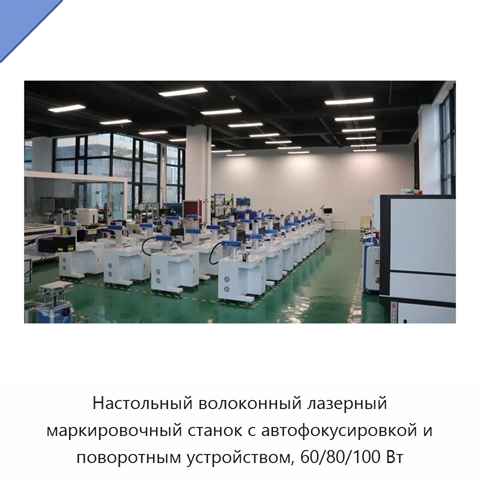 Настольный волоконный лазерный маркировочный станок с автофокусировкой и поворотным устройством, 60/80/100 Вт