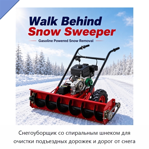 Снегоуборщик со спиральным шнеком для очистки подъездных дорожек и дорог от снега