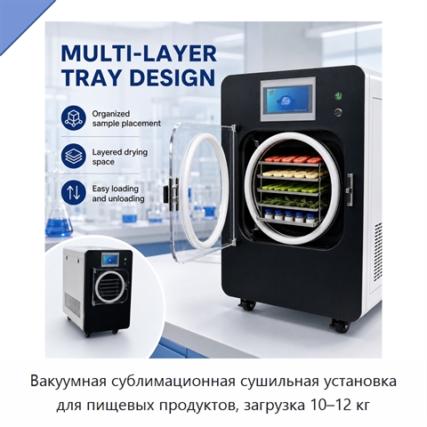 Вакуумная сублимационная сушильная установка для пищевых продуктов, загрузка 10–12 кг
