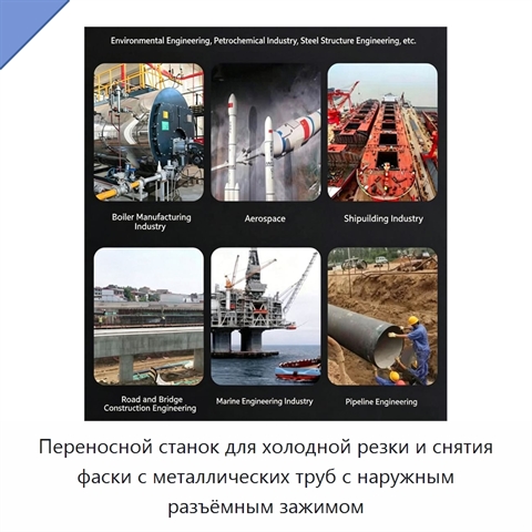 Переносной станок для холодной резки и снятия фаски с металлических труб с наружным разъёмным зажимом