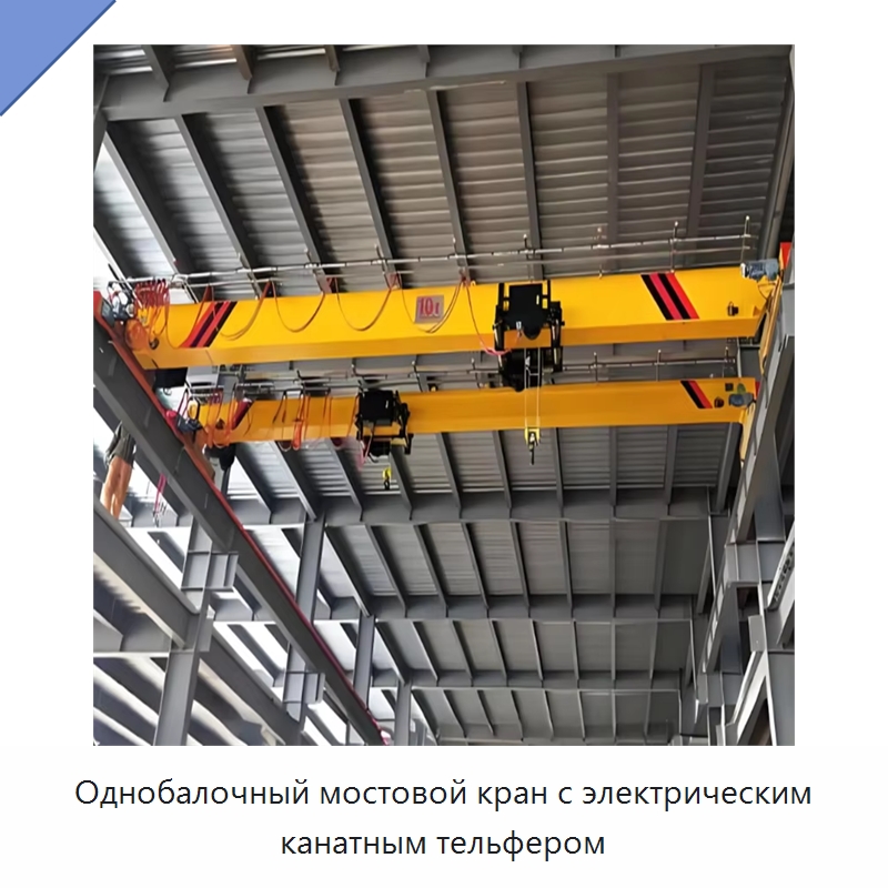 Однобалочный мостовой кран с электрическим канатным тельфером — Краны