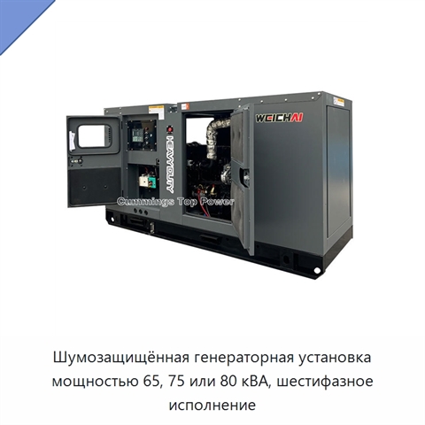 Шумозащищённая генераторная установка мощностью 65, 75 или 80 кВА, шестифазное исполнение