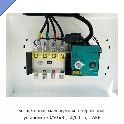Бесщёточная малошумная генераторная установка 30/50 кВт, 50/60 Гц, с АВР