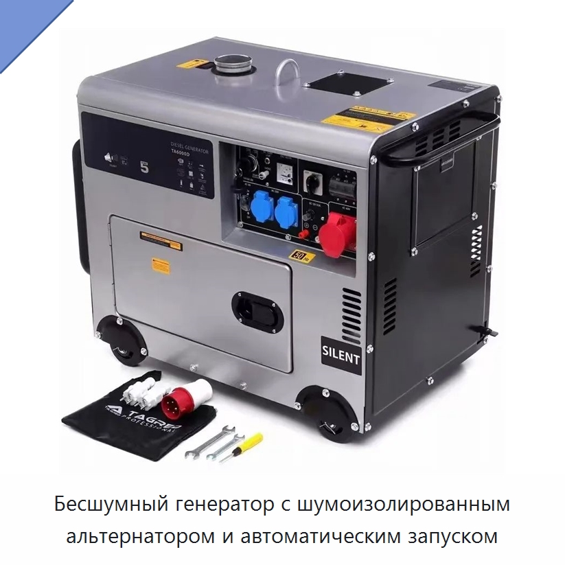 Бесшумный генератор с шумоизолированным альтернатором и автоматическим запуском — Дизельные генераторы