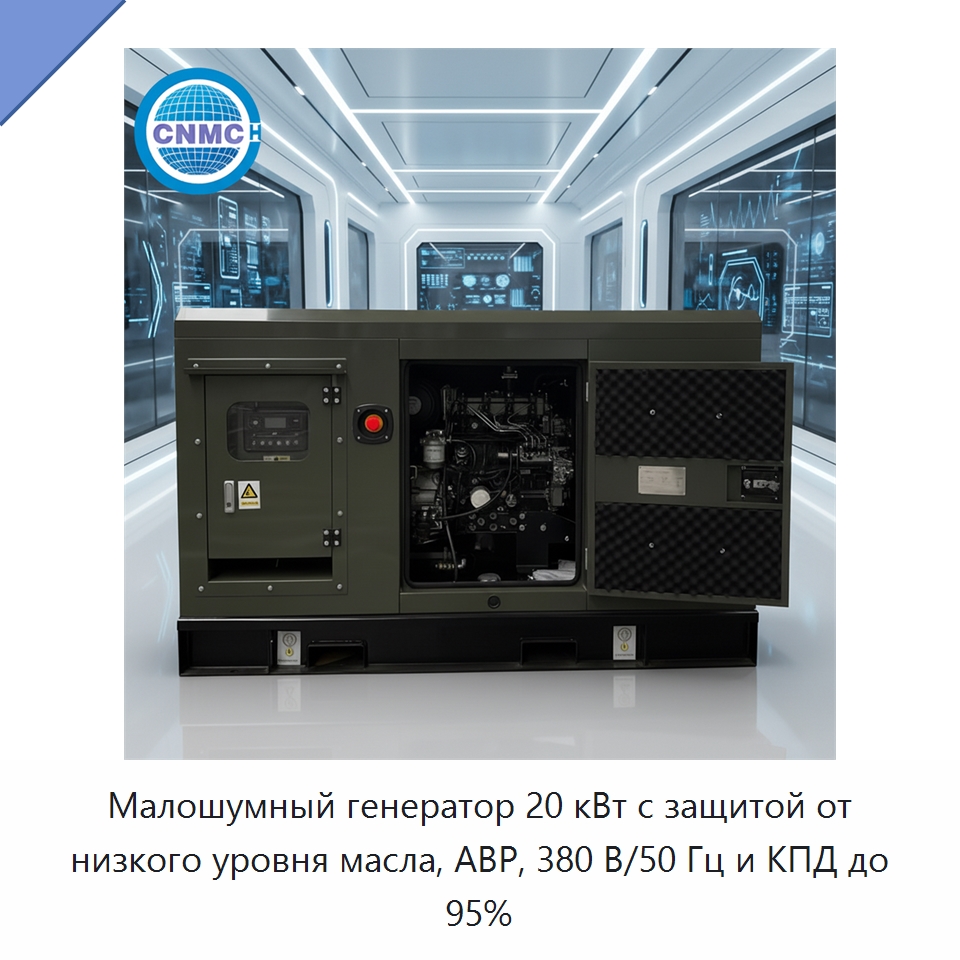 Малошумный генератор 20 кВт с защитой от низкого уровня масла, АВР, 380 В/50 Гц и КПД до 95% — Дизельные генераторы